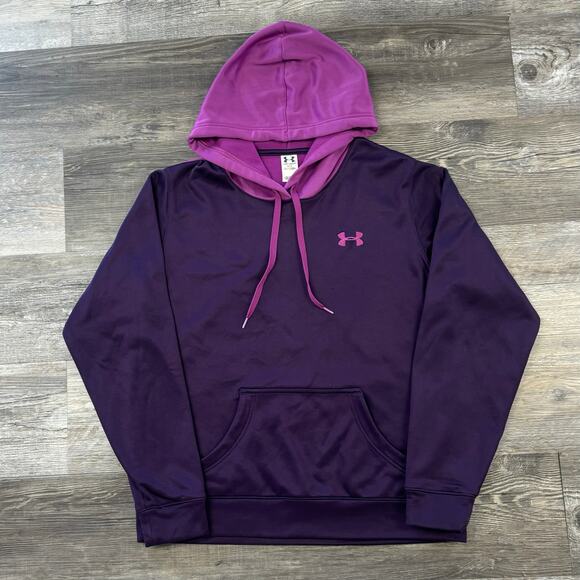 UA Under Armour Two Tone‎ Purple Colorblock Womens Medium Fleece Divide Hoodie - Picture 1 of 8